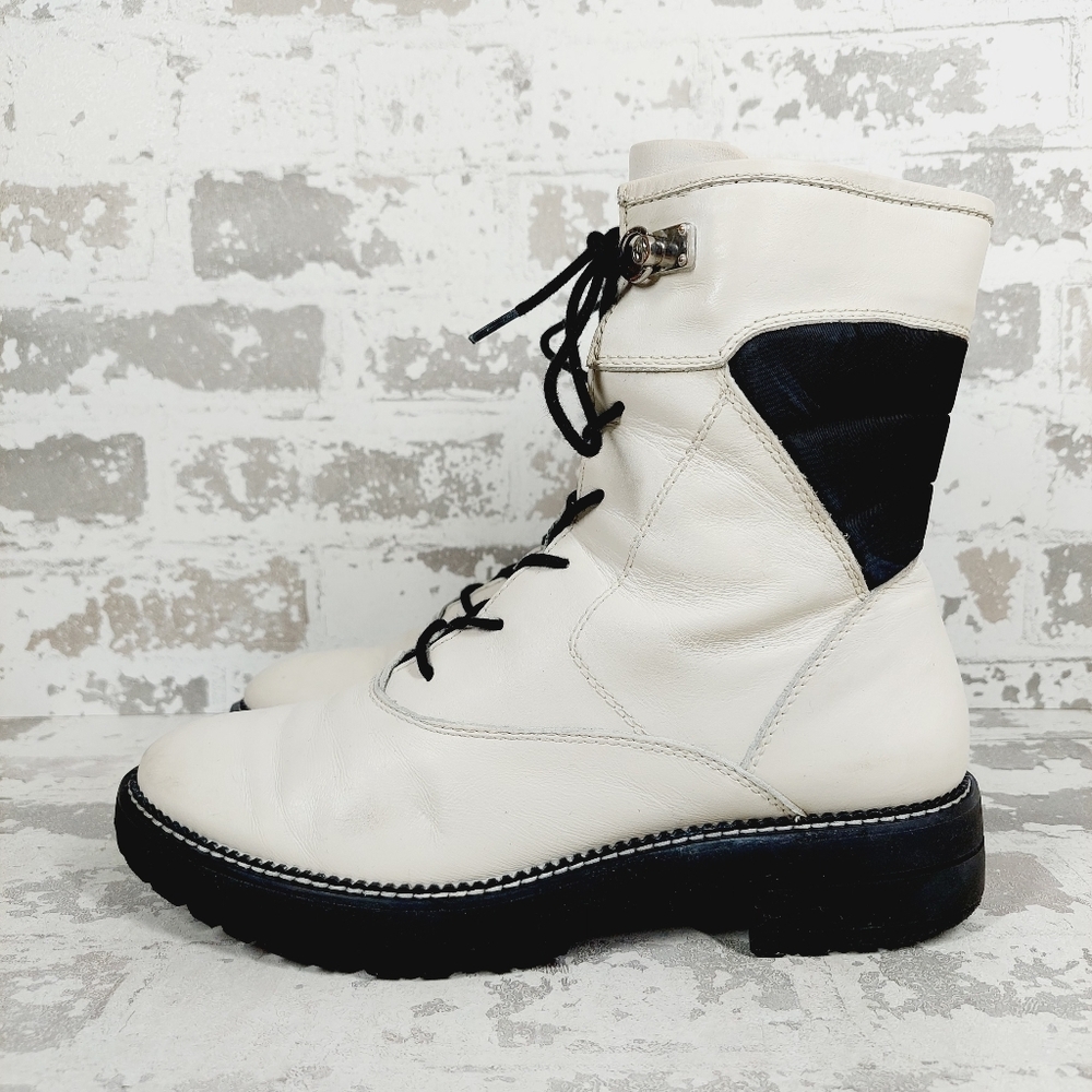 NEW Franco Sarto Rosy White Black Lace Up Leather Ankle Boots K416